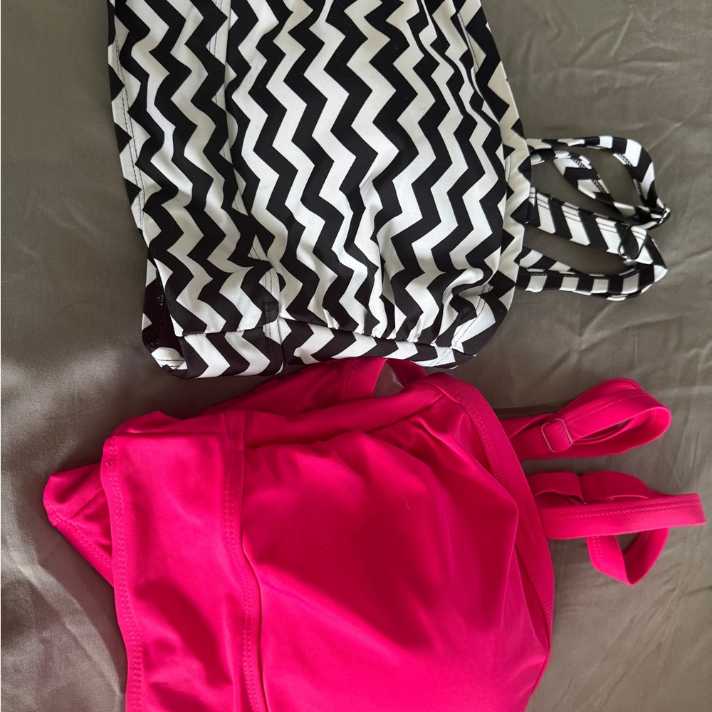 Torrid Black and White Zigzag Bikini Top with Pink Bikini Bottom